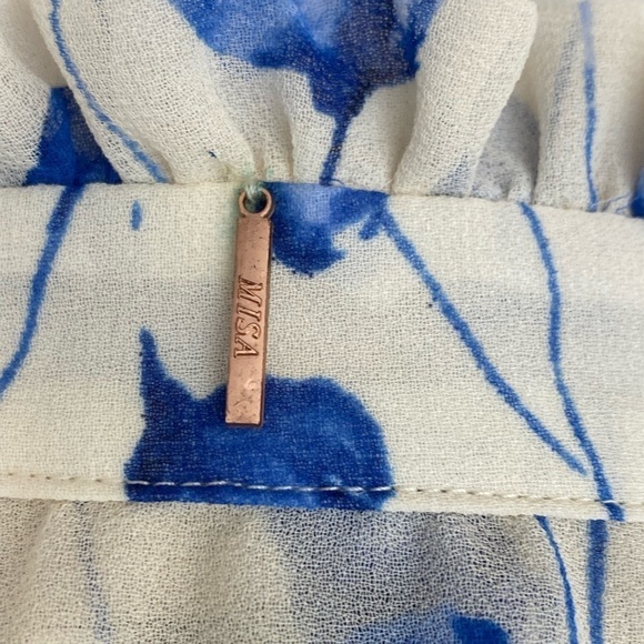 Blue Floral Blouse MISA Los Angeles Vyvienne Floral Tie-Neck Blouson Top small - Picture 4 of 14